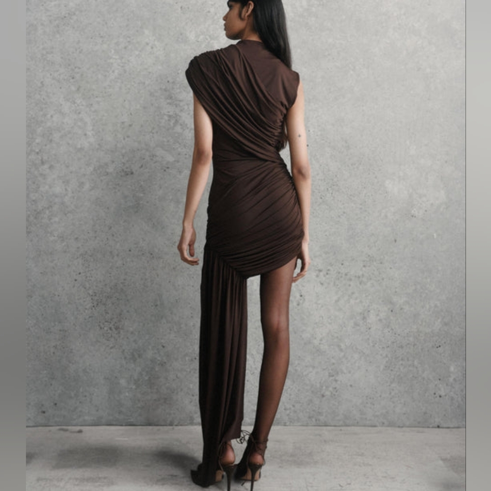 DE LA VALI ravenna mini dress In Brown Jersey - Picture 3 of 15